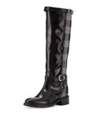 Pirella Plaid Flat Riding Boot, Black/gray