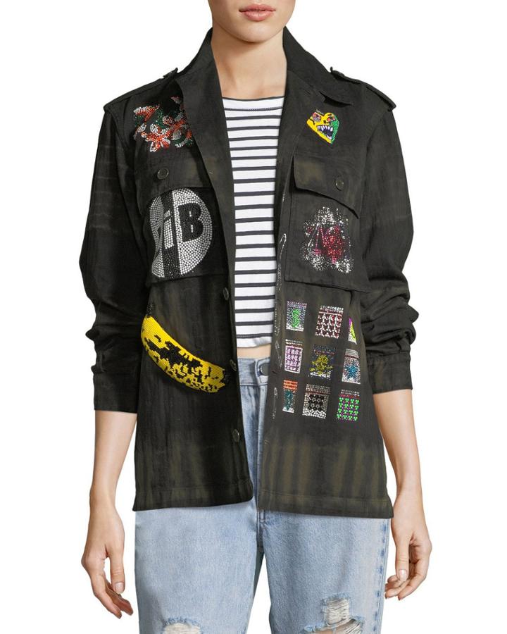 Crystal Collage Beaded Army Jacket