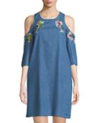 Cold-shoulder Embroidered Chambray