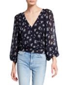 Printed Long Sleeve Tie Back Blouse