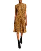 Leopard-print Mock-neck Dress