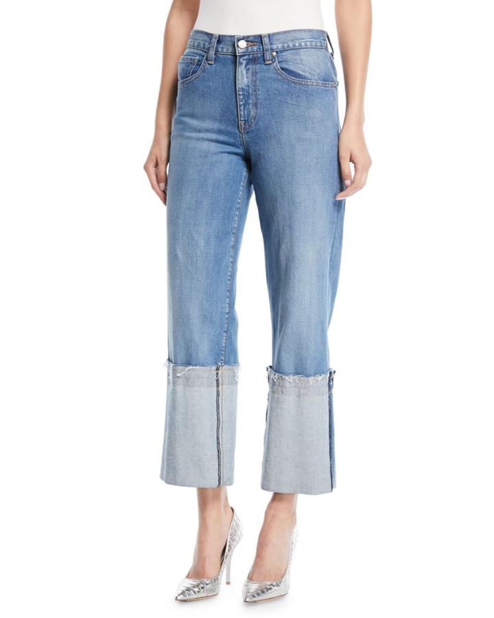 Wide-leg Cuffed Ankle Jeans