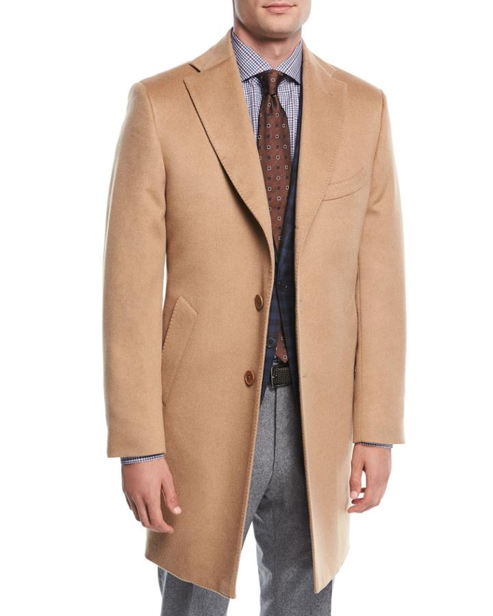 Single-breasted Camel Hair Top Coat, Beige