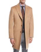 Single-breasted Camel Hair Top Coat, Beige