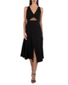 V-neck Sleeveless Cutout-waist Techno-stretch Dress