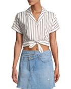 Striped Short-sleeve Tie-waist Cropped