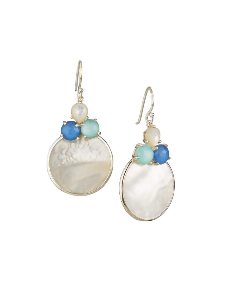 Wonderland Overlapping Shell And 3-stone Earrings In Brazilian Blue