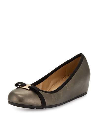 Adelia Leather Hidden-wedge Pump, Pewter/black
