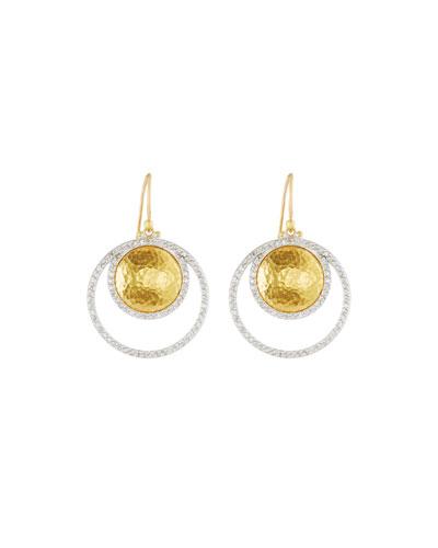 Lentil White & Yellow Gold Diamond Hoop Drop Earrings