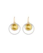 Lentil White & Yellow Gold Diamond Hoop Drop Earrings