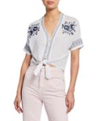 Thea Floral Embroidered Tie-front Top