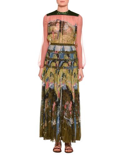 Garden Of Delight Printed Long-sleeve Gown,