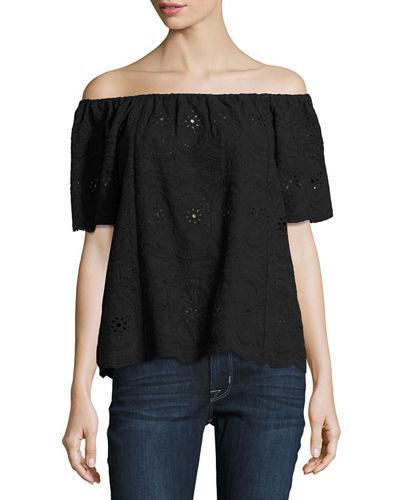 Off-the-shoulder Eyelet Top