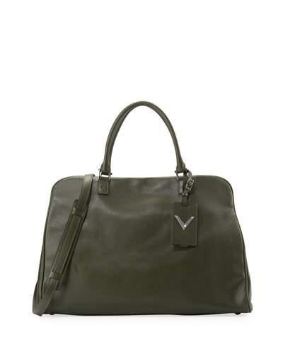 Rockstud Leather Shoulder Duffle Bag, Green