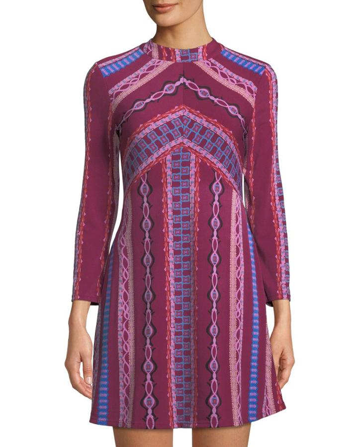 Mock-neck Mosaic-print