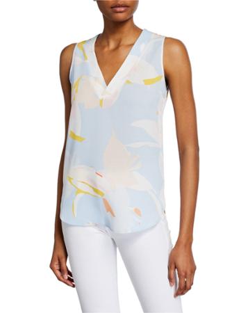 Abstract Print V-neck Placket Tank