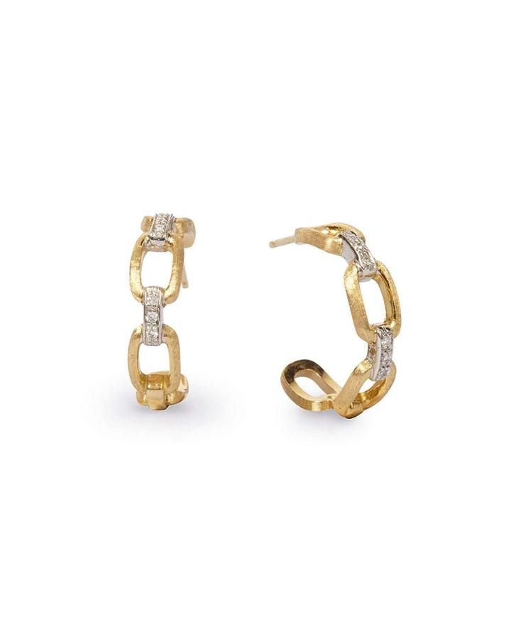 Murano 18k Pave Diamond Link Hoop Earrings