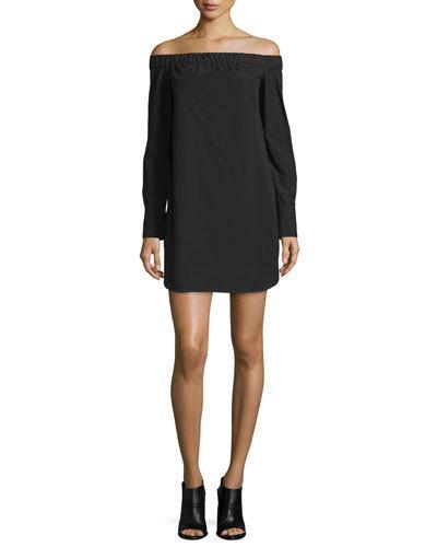 Kacy Off-the-shoulder Poplin Mini Dress, Black