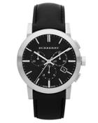 42mm Chronograph Watch W/ Matte Leather Strap, Black/black