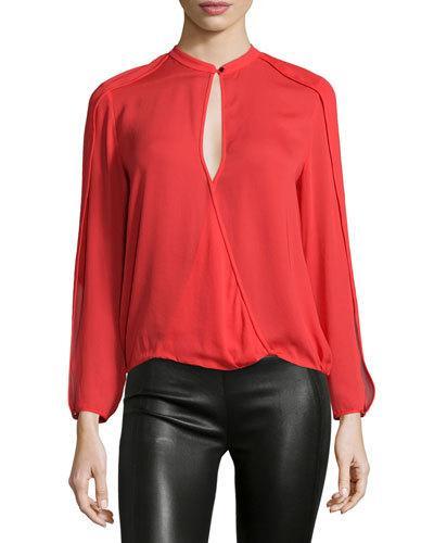 Long-sleeve Faux-wrap Top,