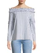 Striped Off-the-shoulder Poplin-blouse