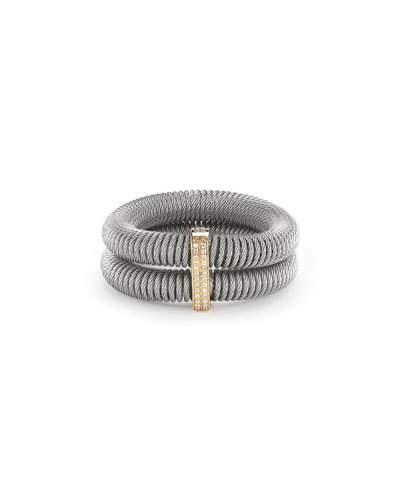 Kai Double-row Spring Coil Cable Bracelet W/ Pave Diamonds, Gray