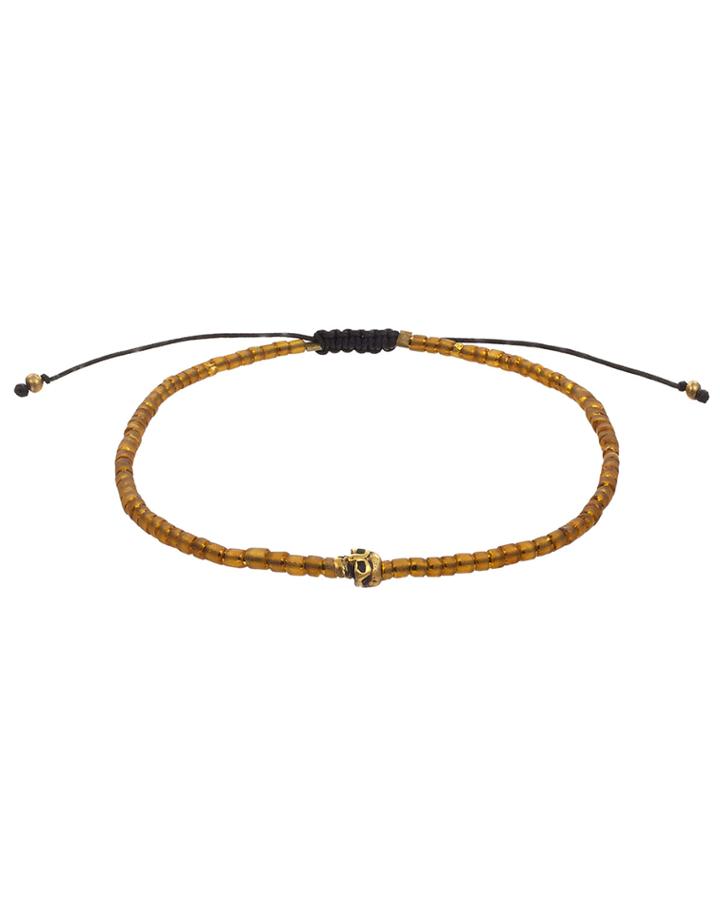 Mach Speed Men's Skull Beaded Pull-cord Bracelet, Brown,