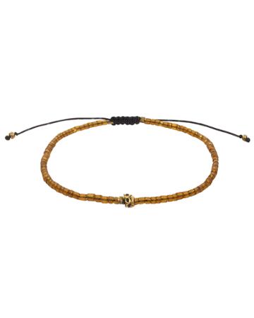 Mach Speed Men's Skull Beaded Pull-cord Bracelet, Brown,