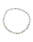 Fashionable 14k White Gold Large Baroque Freshwater Pearl Rope Necklace,