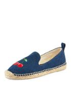 Cherries Denim Espadrille, Dark Blue