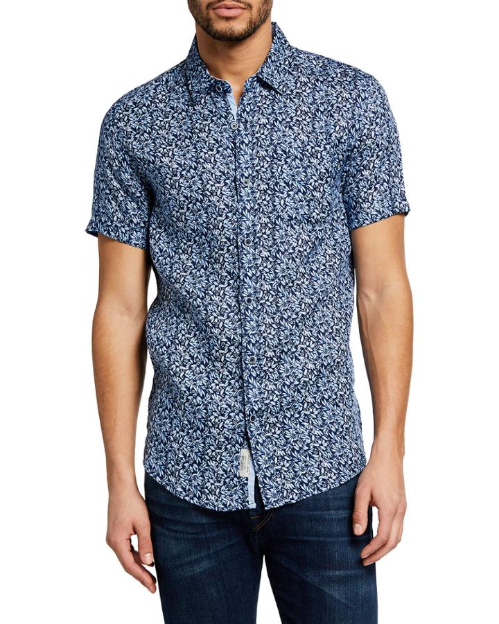 Men's Linen Leaf-print