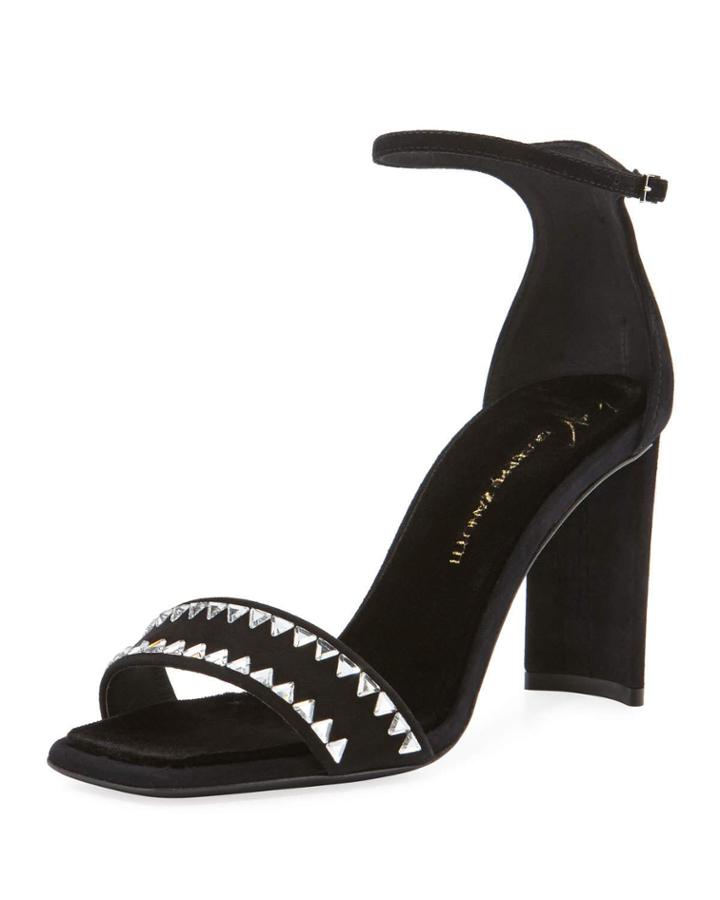 Crystal-studded Suede Ankle-strap