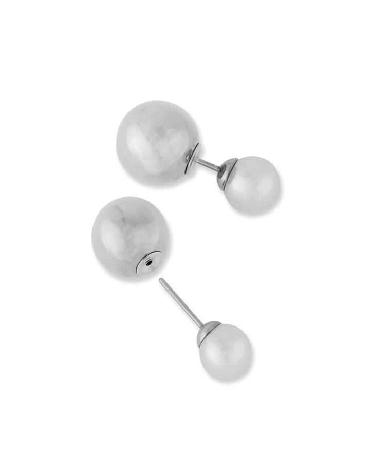 Double-sided Pearl Stud Earrings, White