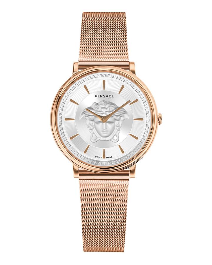 38mm V-circle Watch With Mesh Bracelet, Rose Gold