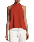 Olympia Mock-neck Sleeveless Top, Brick
