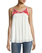 Embroidered-yoke Sleeveless Blouse