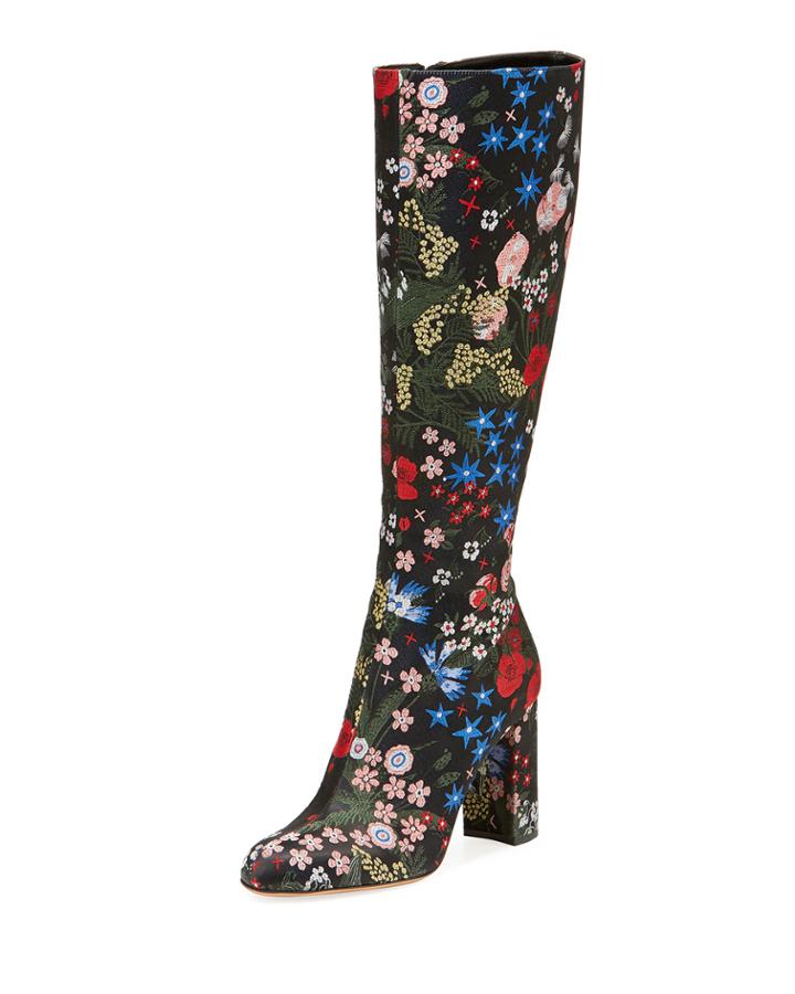 Floral-jacquard Knee Boots