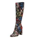 Floral-jacquard Knee Boots