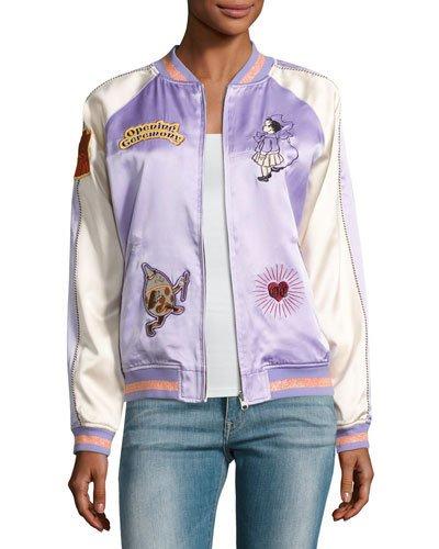 Fairytale Embroidered Silk Reversible Bomber Jacket,