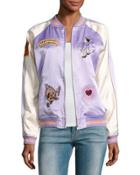 Fairytale Embroidered Silk Reversible Bomber Jacket,