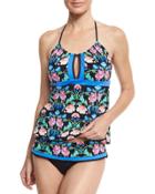 Damask Floral-print Honey Tankini Swim Top,