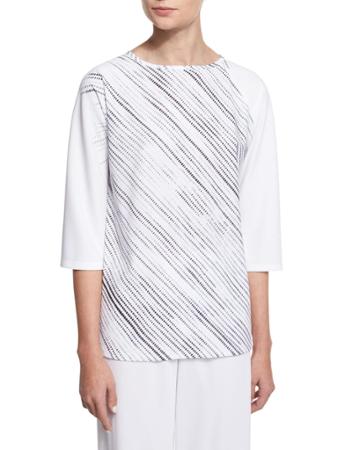 3/4-sleeve Screen-print Tunic, White/black