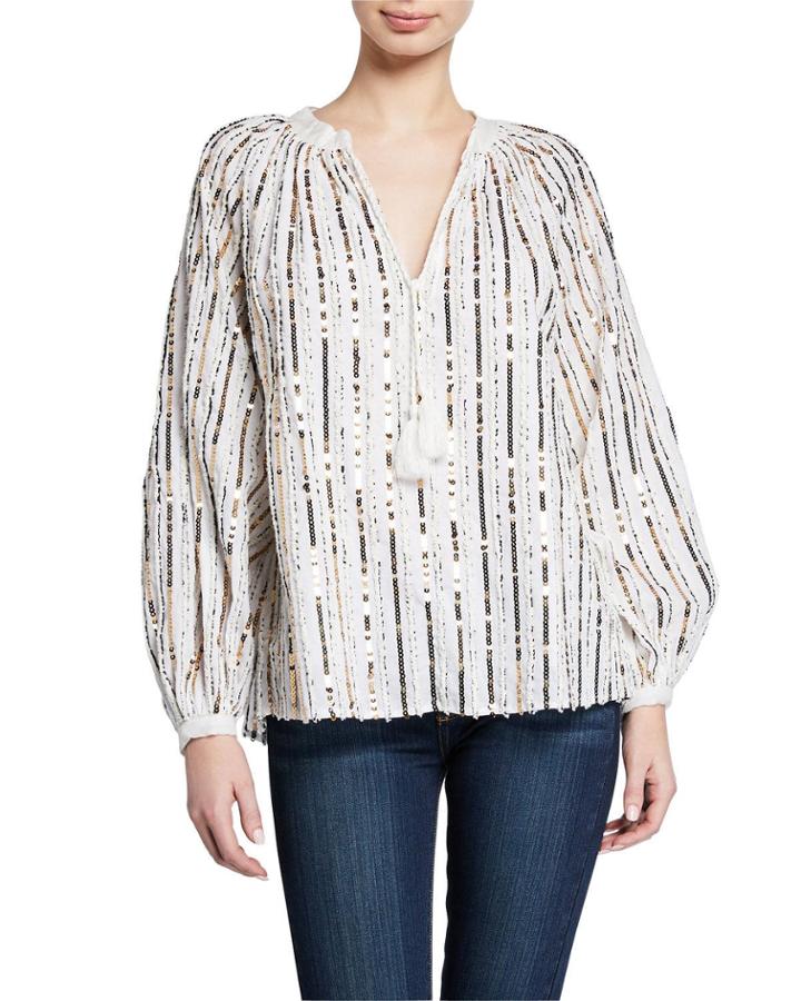 Eden Sequined Tassel-neck Top