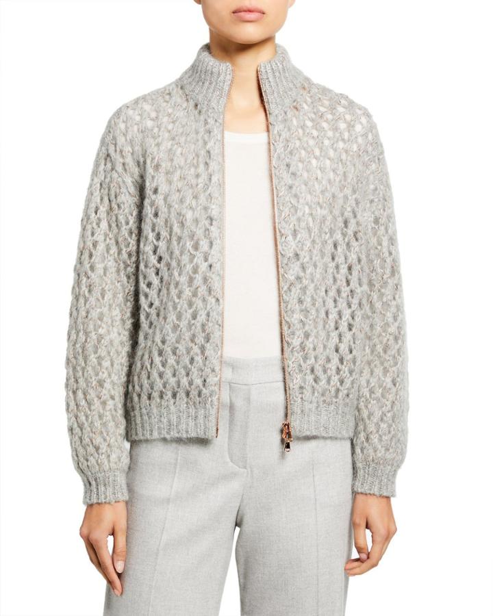 Mohair-cashmere Zip-front Cardigan