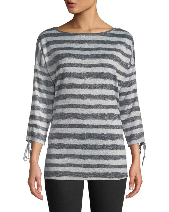 Striped Brushed-knit Tie-sleeve