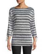 Striped Brushed-knit Tie-sleeve