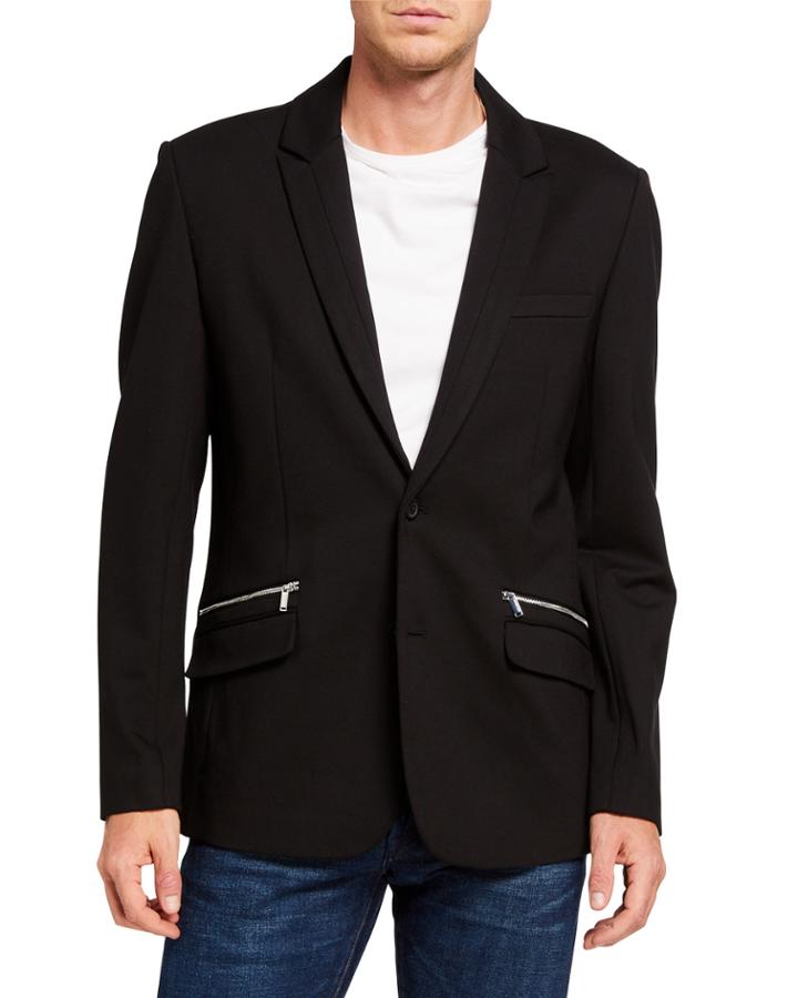 Men's Peak Collar Zip Pocket Blazer