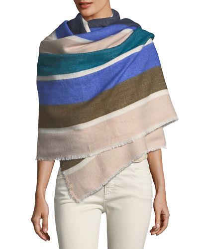 Picket Fence Striped Wrap With Eyelash Fringe Trim