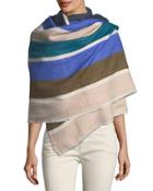 Picket Fence Striped Wrap With Eyelash Fringe Trim
