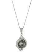 14k Tahitian Pearl & Diamond Swirling Pendant Necklace,